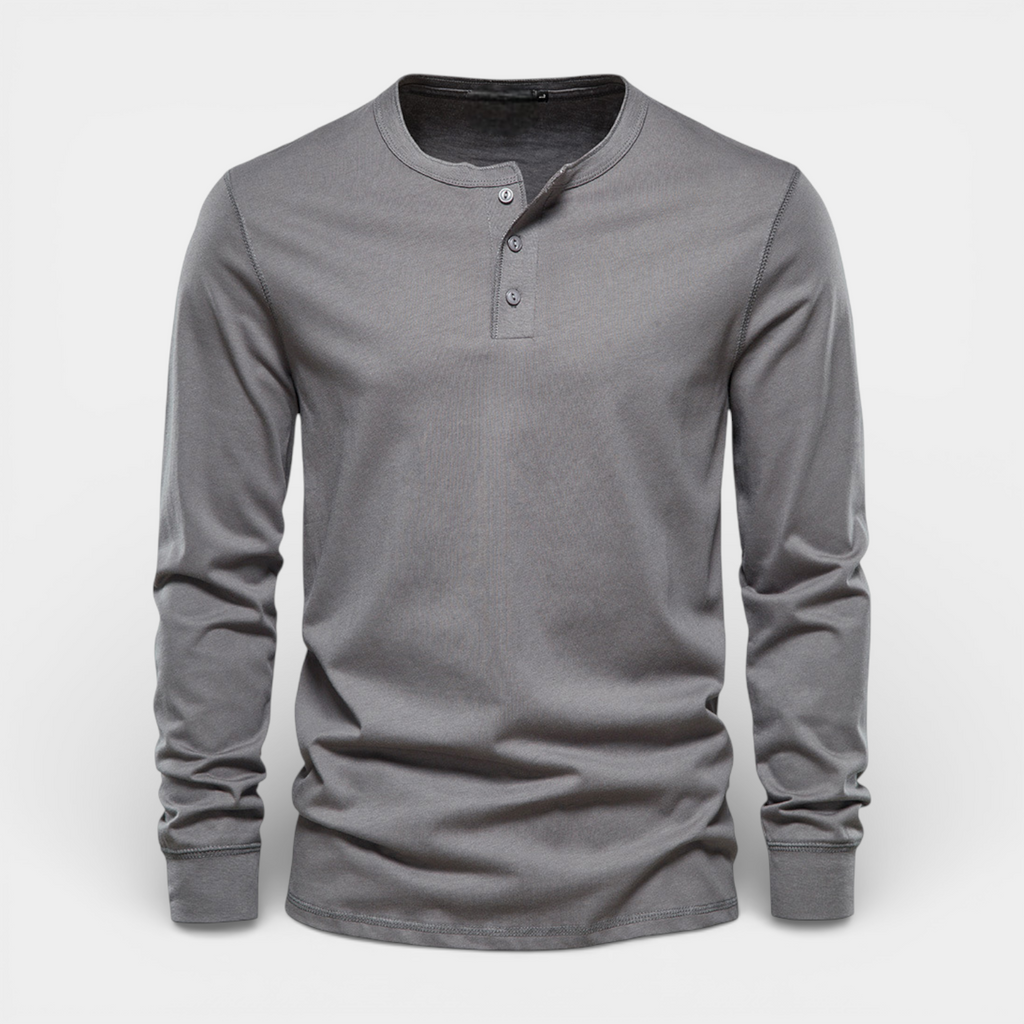 Long Sleeve Henley Shirt Button Placket Regular Fit for Men
