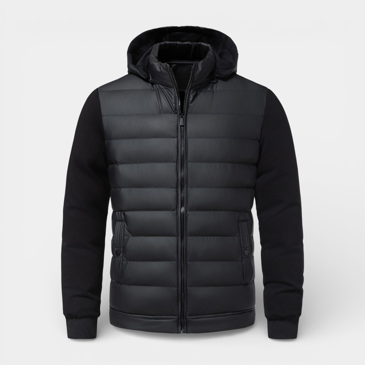 Quilted Hooded Zip-Up Jacket Stretch Sleeves for Men