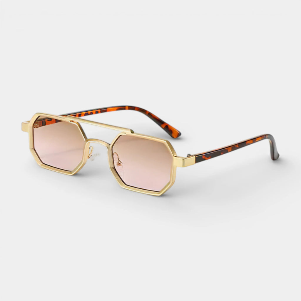 Geometric Metal Frame Sunglasses Double Bridge for Men