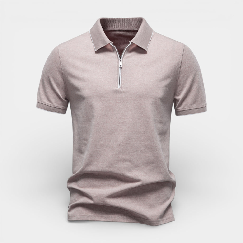 Short Sleeve Zip-Up Polo Shirt Regular Fit for Men