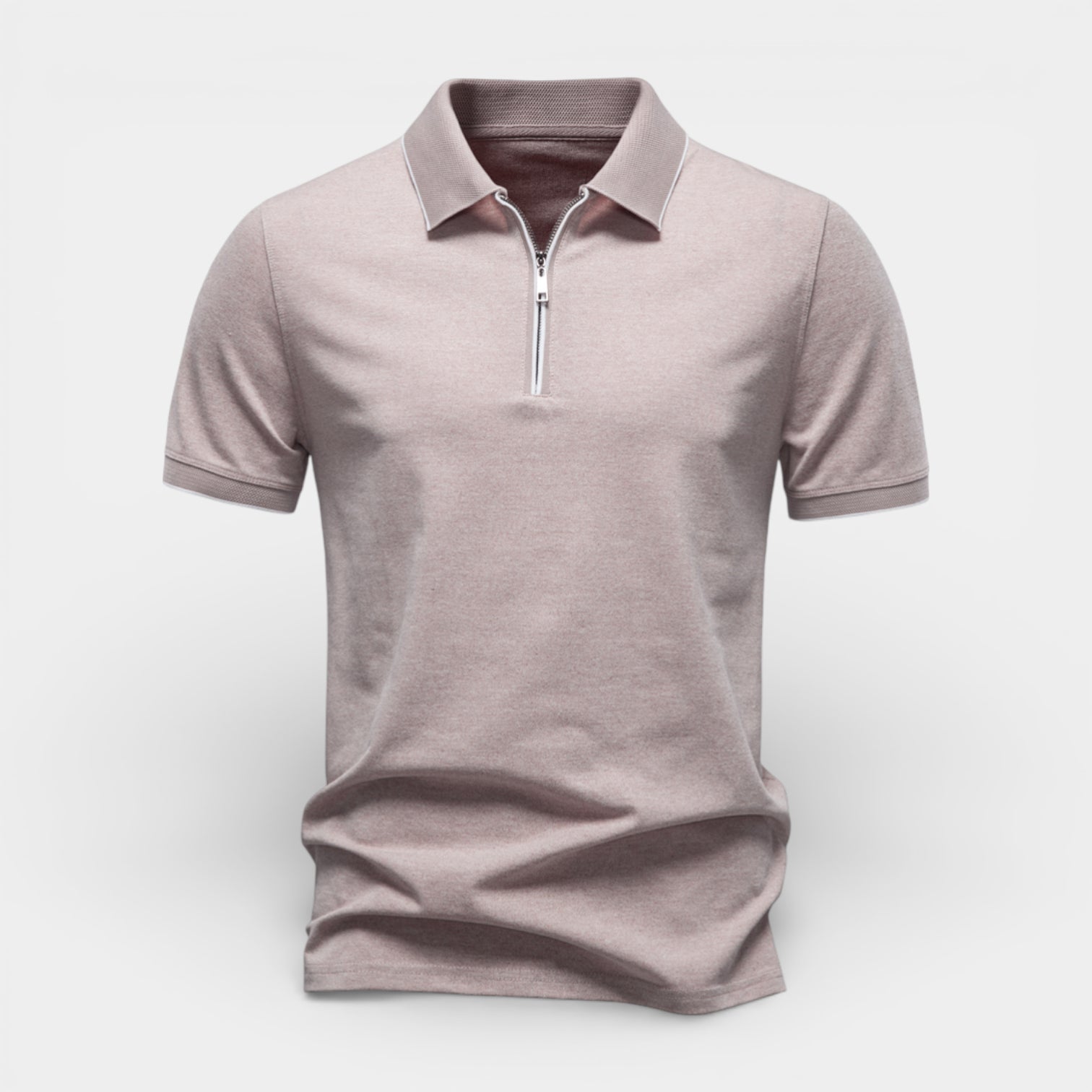 Short Sleeve Zip-Up Polo Shirt Regular Fit for Men