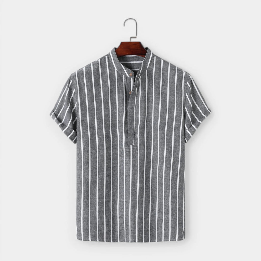 Vertical Stripe Mandarin Collar Shirt Regular Fit for Men