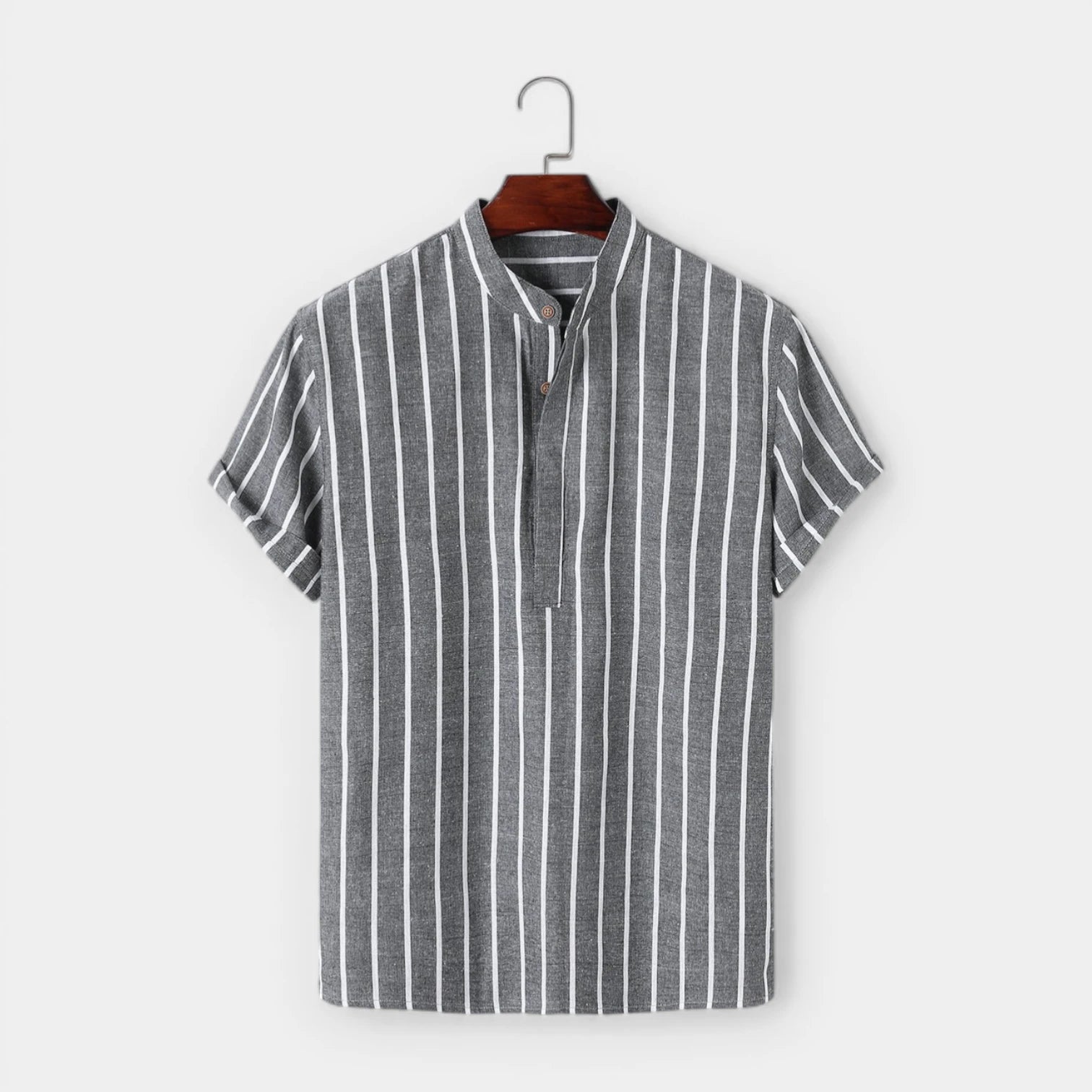 Vertical Stripe Mandarin Collar Shirt Regular Fit for Men