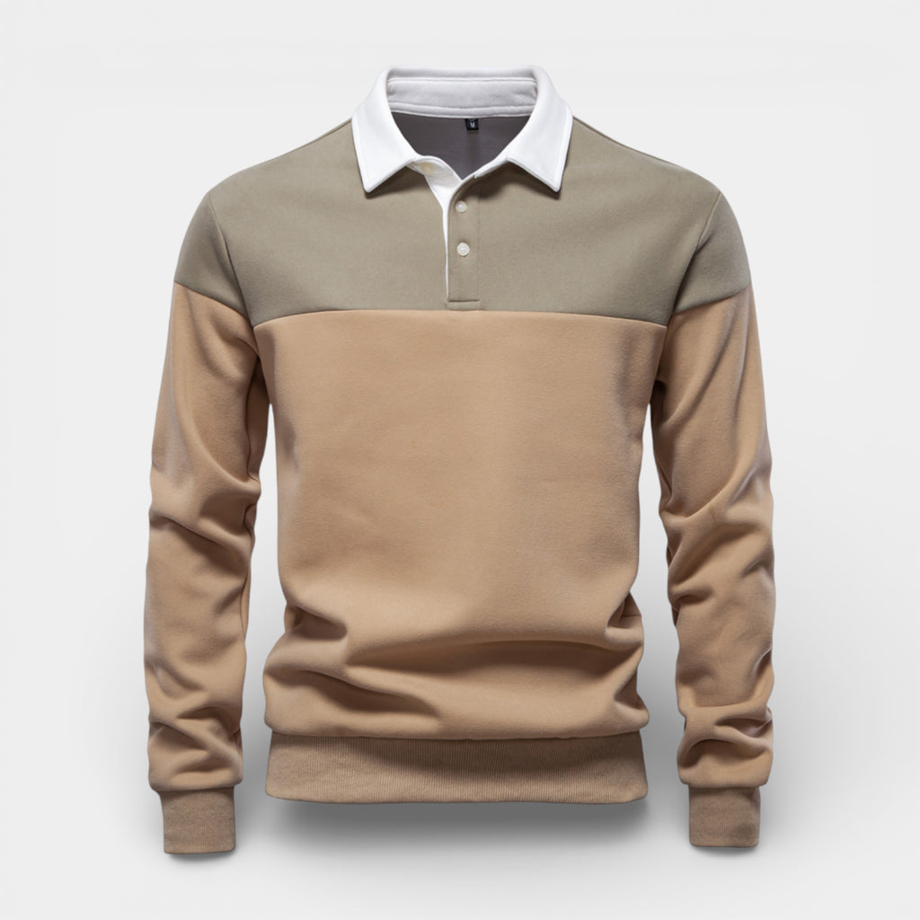 Color Block Long Sleeve Pullover Polo Shirt for Men