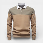 Color Block Long Sleeve Pullover Polo Shirt for Men