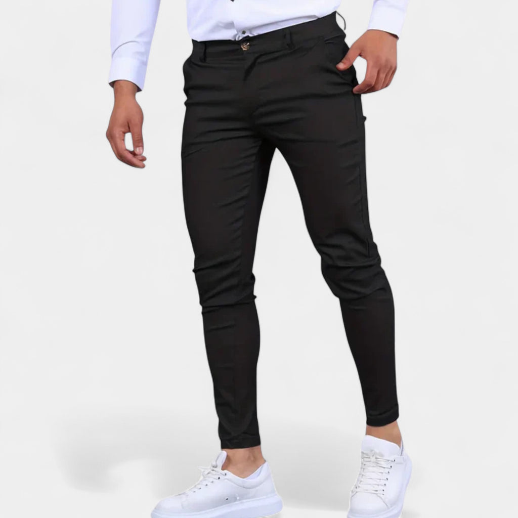 Slim Fit Stretch Trousers Flat Front Tapered for Men