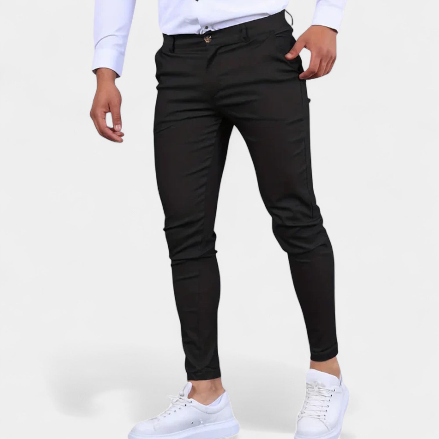 Slim Fit Stretch Trousers Flat Front Tapered for Men