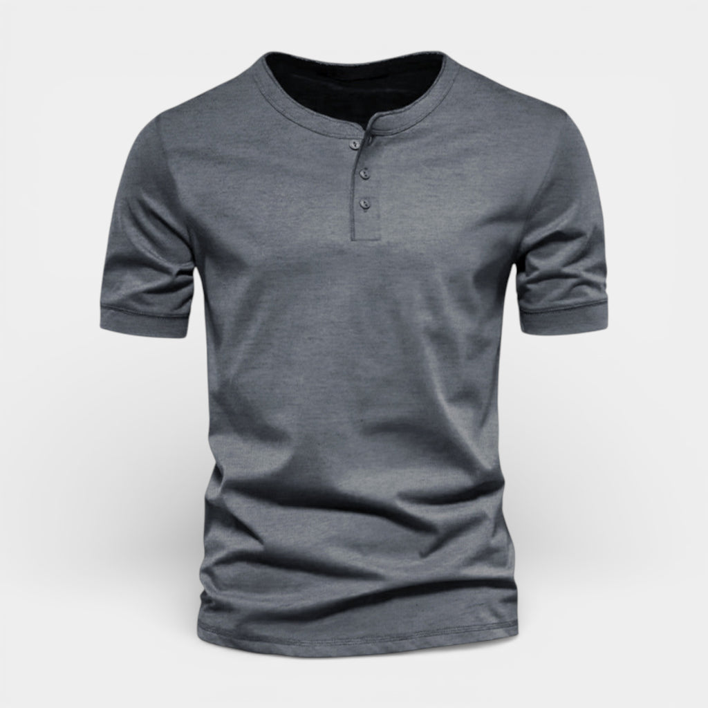 Henley T-Shirt Short Sleeve Button Placket for Men