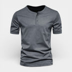 Henley T-Shirt Short Sleeve Button Placket for Men