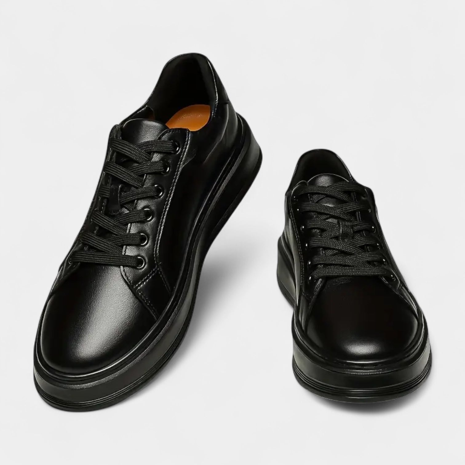 All Black Lace-Up Sneakers Vegan Leather for Men