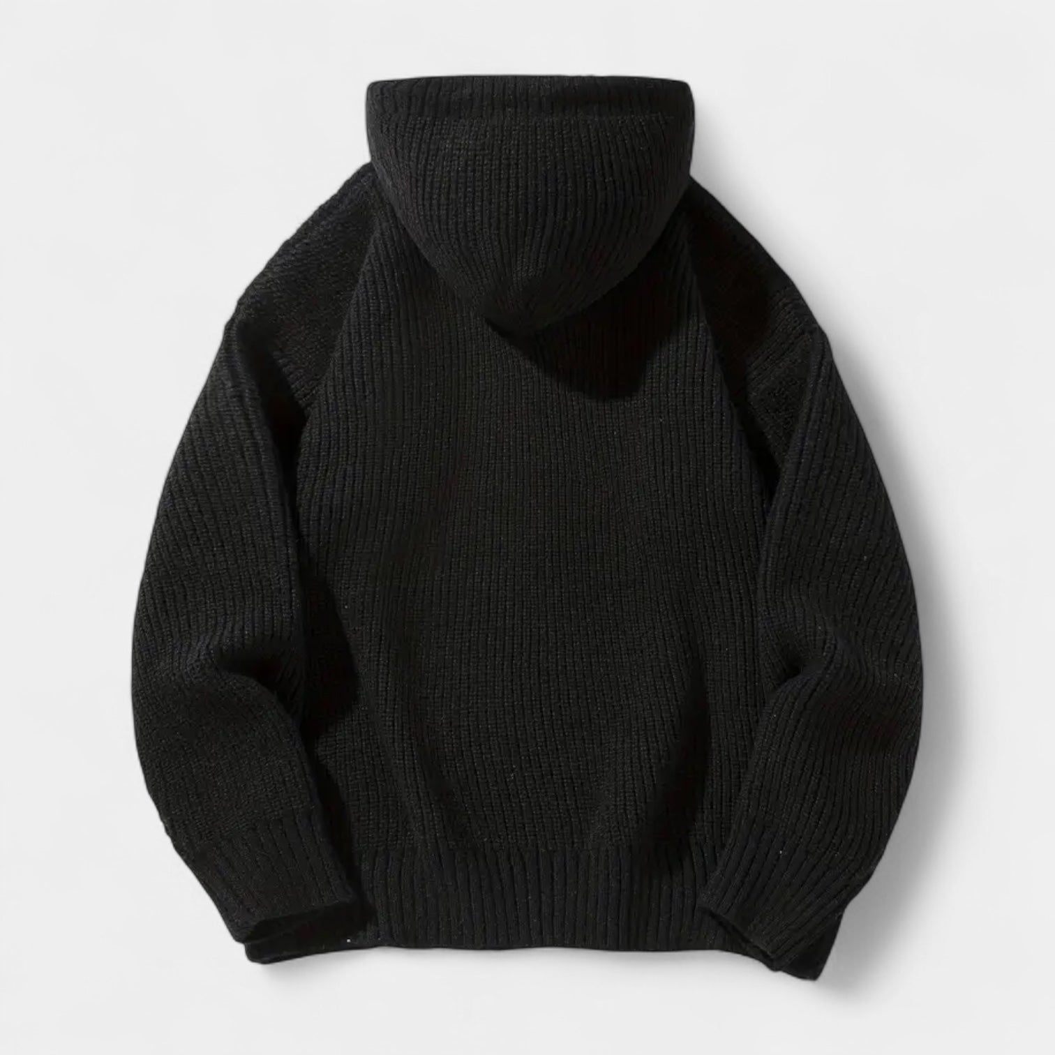 Ribbed Knit Hoodie Relaxed Fit Drawstring for Men
