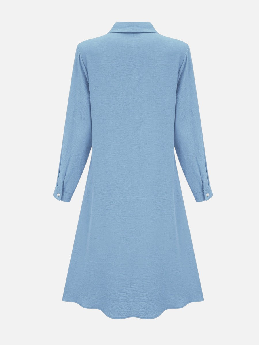 Women's Button-Front Midi Shirt Dress with Relaxed Fit