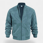 Soft Faux Suede Bomber Jacket Ribbed Cuffs for Men