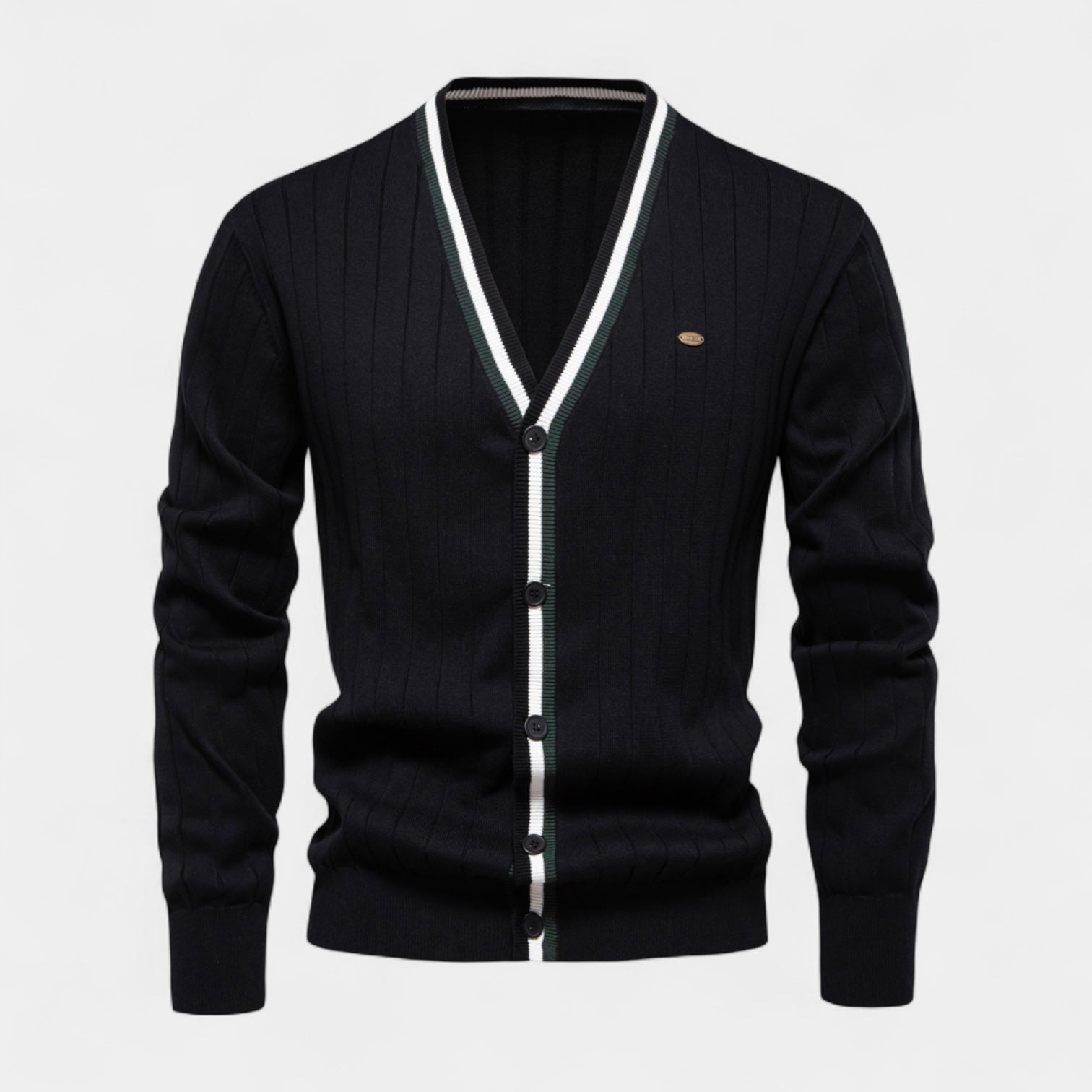 Ribbed Knit Cotton V-Neck Cardigan Regular Fit for Men