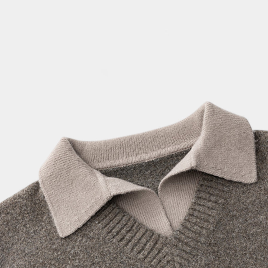 Wool Blend Collared Pullover Sweater Ribbed for Men