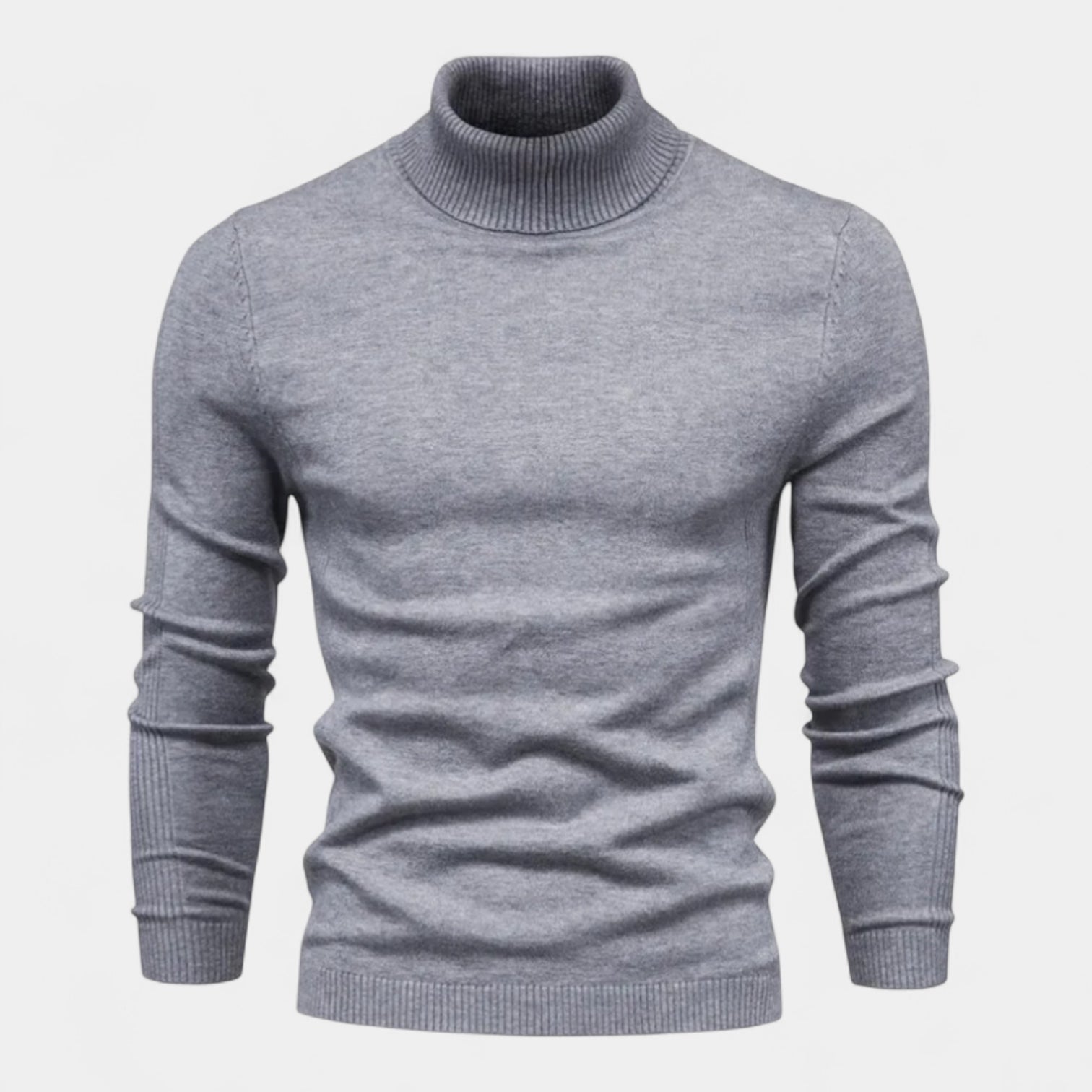 Ribbed Turtleneck Sweater Slim Fit Knit for Men