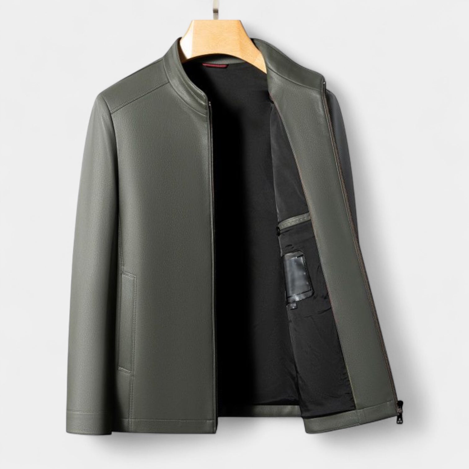 Genuine Leather Stand Collar Jacket Regular Fit for Men