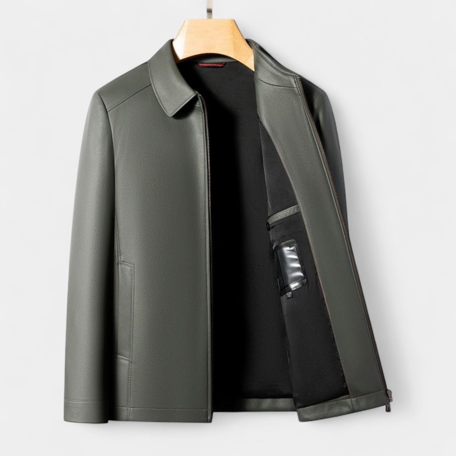 Genuine Leather Jacket Full Zip Regular Fit for Men