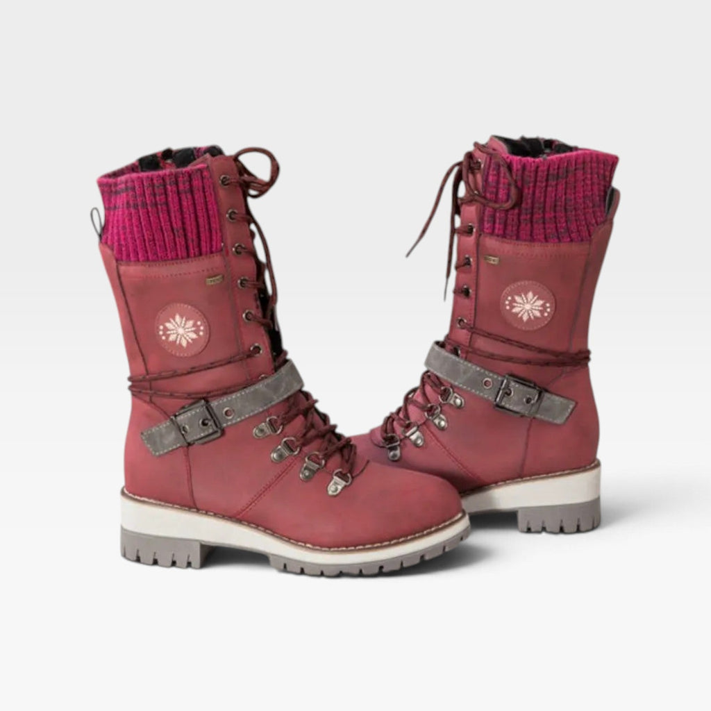 Women's Knit-Cuff Snow Boots with Buckle Detail