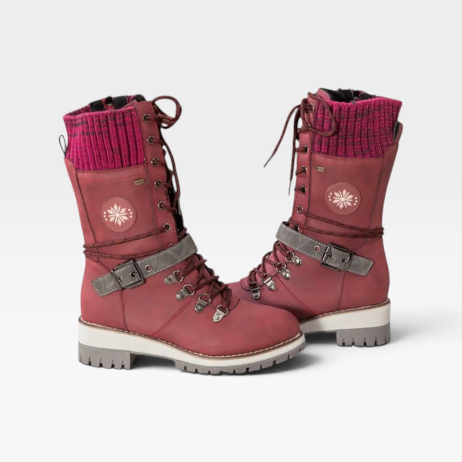 Women's Knit-Cuff Snow Boots with Buckle Detail