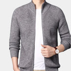 Full-Zip Ribbed Knit Cardigan Stand Collar for Men