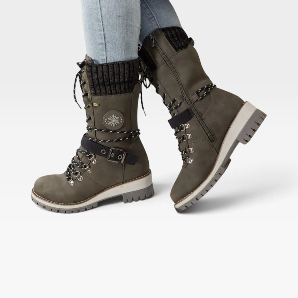Women's Knit-Cuff Snow Boots with Buckle Detail