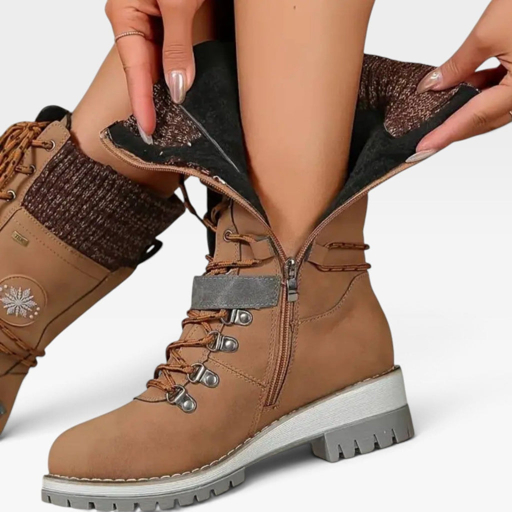 Women's Knit-Cuff Snow Boots with Buckle Detail