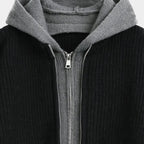Zip-Up Knit Cardigan Hoodie Ribbed Relaxed Fit for Men