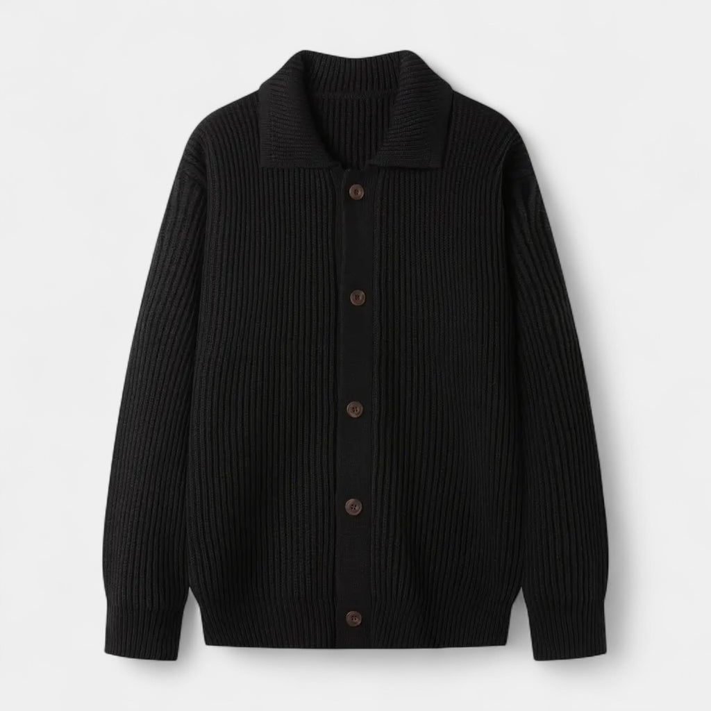 Ribbed Knit Button-Up Cardigan Regular Fit for Men
