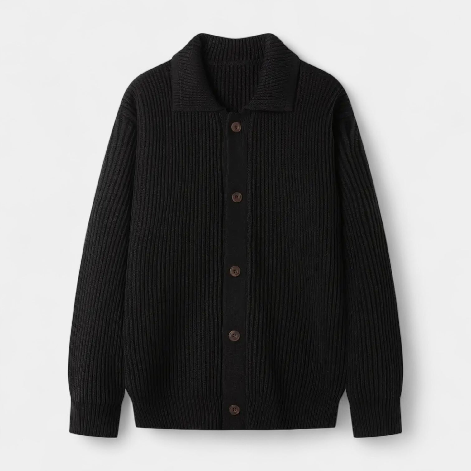Ribbed Knit Button-Up Cardigan Regular Fit for Men