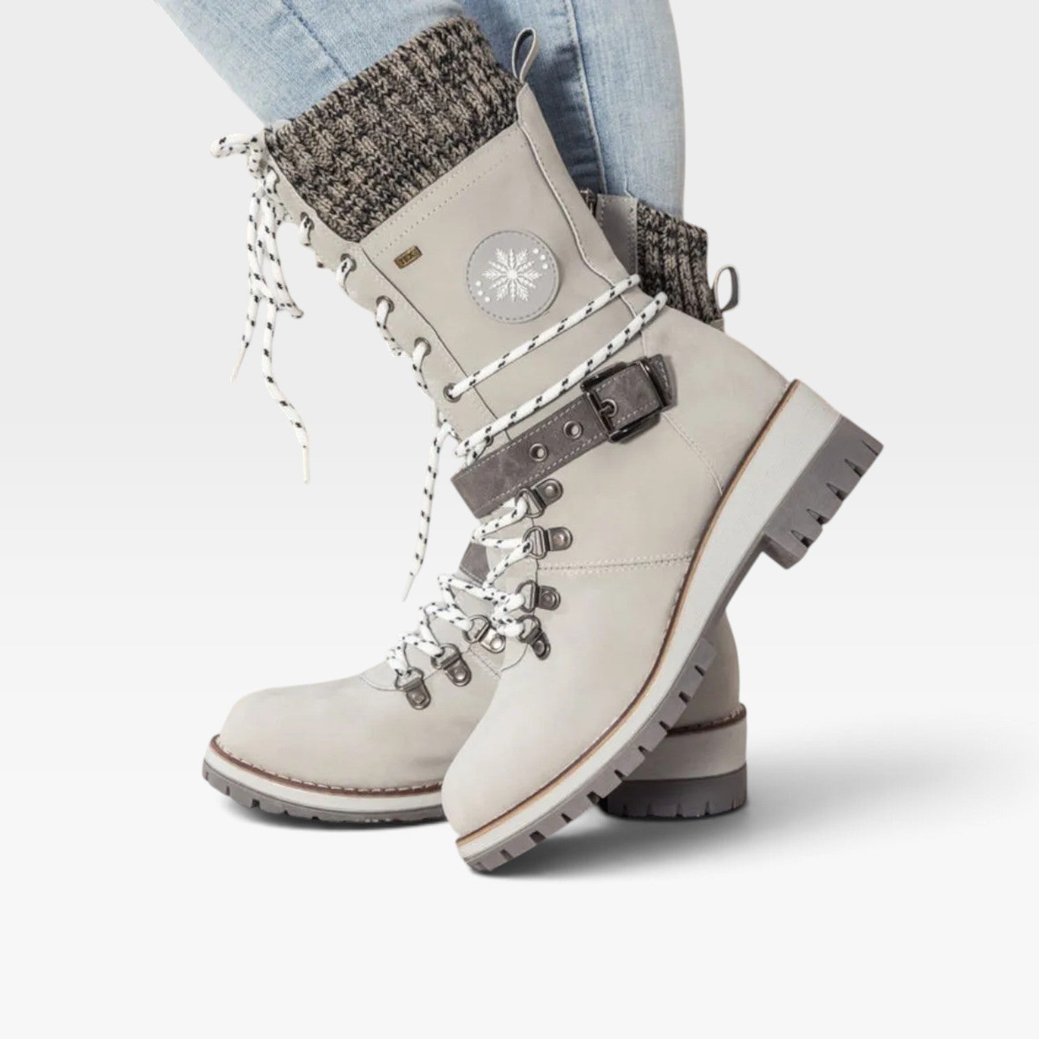 Women's Knit-Cuff Snow Boots with Buckle Detail