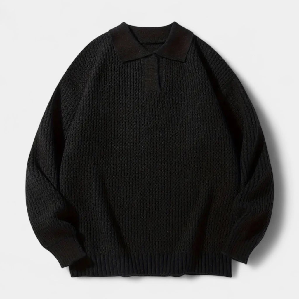 Textured Knit Polo Sweater Relaxed Fit for Men