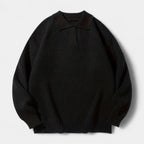 Textured Knit Polo Sweater Relaxed Fit for Men