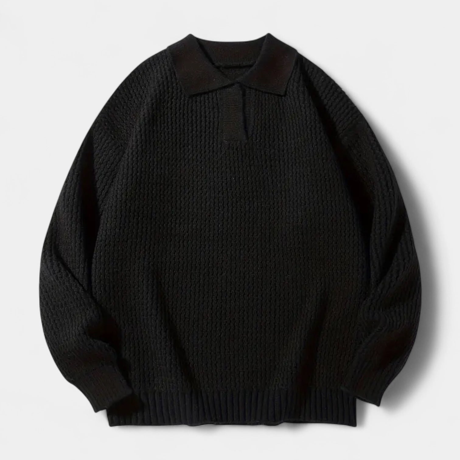 Textured Knit Polo Sweater Relaxed Fit for Men