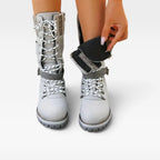 Women's Knit-Cuff Snow Boots with Buckle Detail
