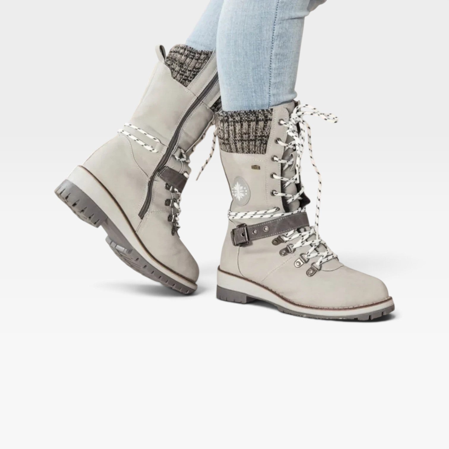 Women's Knit-Cuff Snow Boots with Buckle Detail