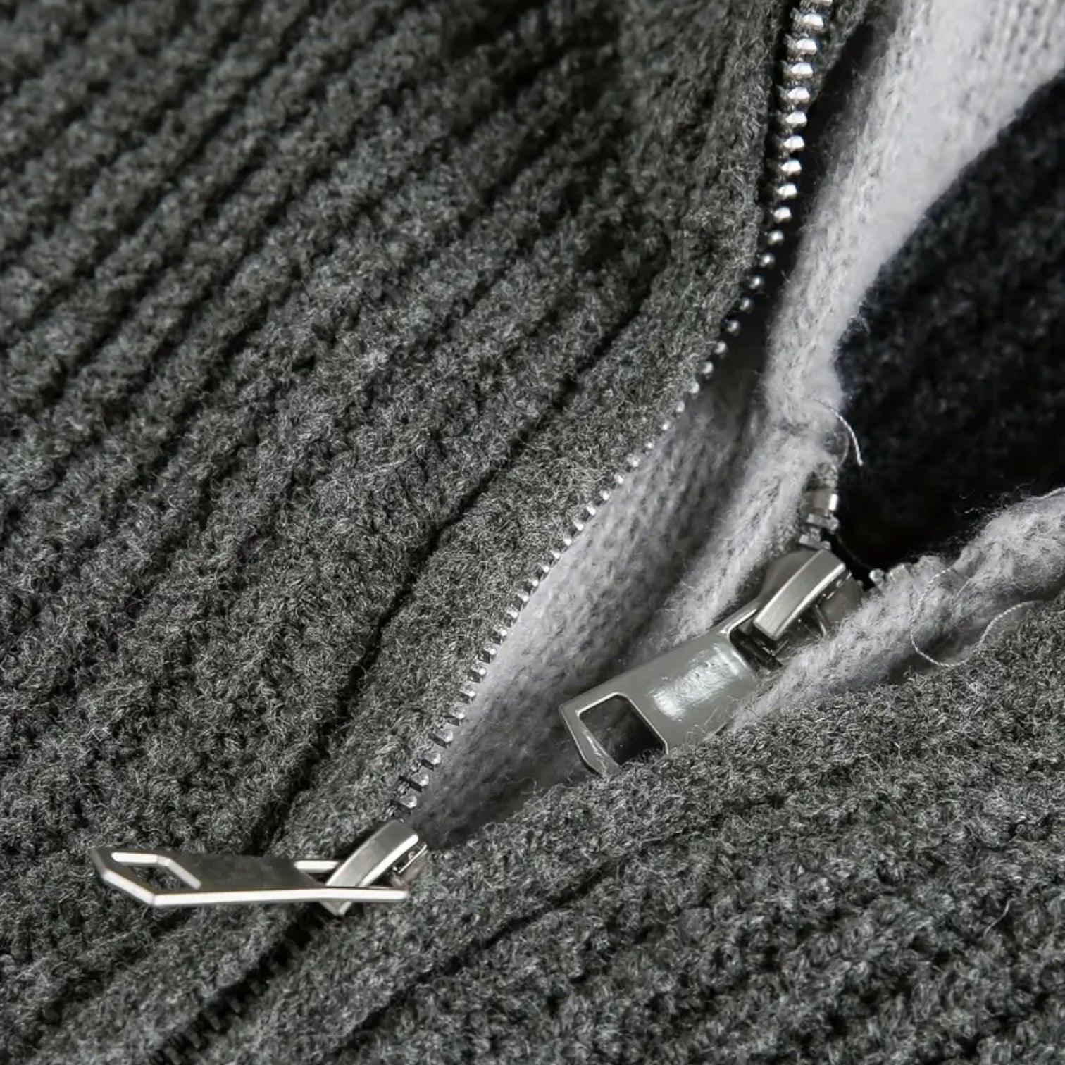 Zip-Up Knit Cardigan Hoodie Ribbed Relaxed Fit for Men