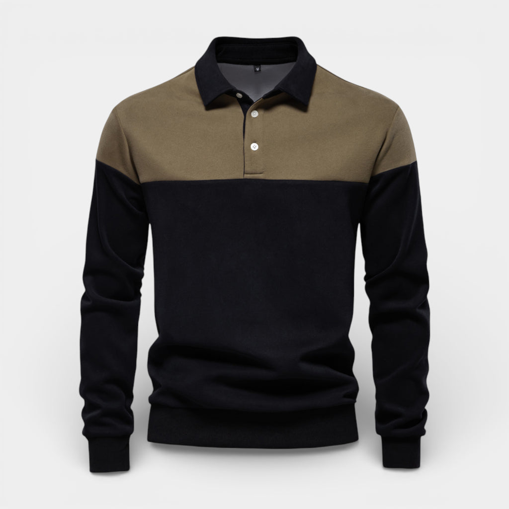 Color Block Long Sleeve Pullover Polo Shirt for Men