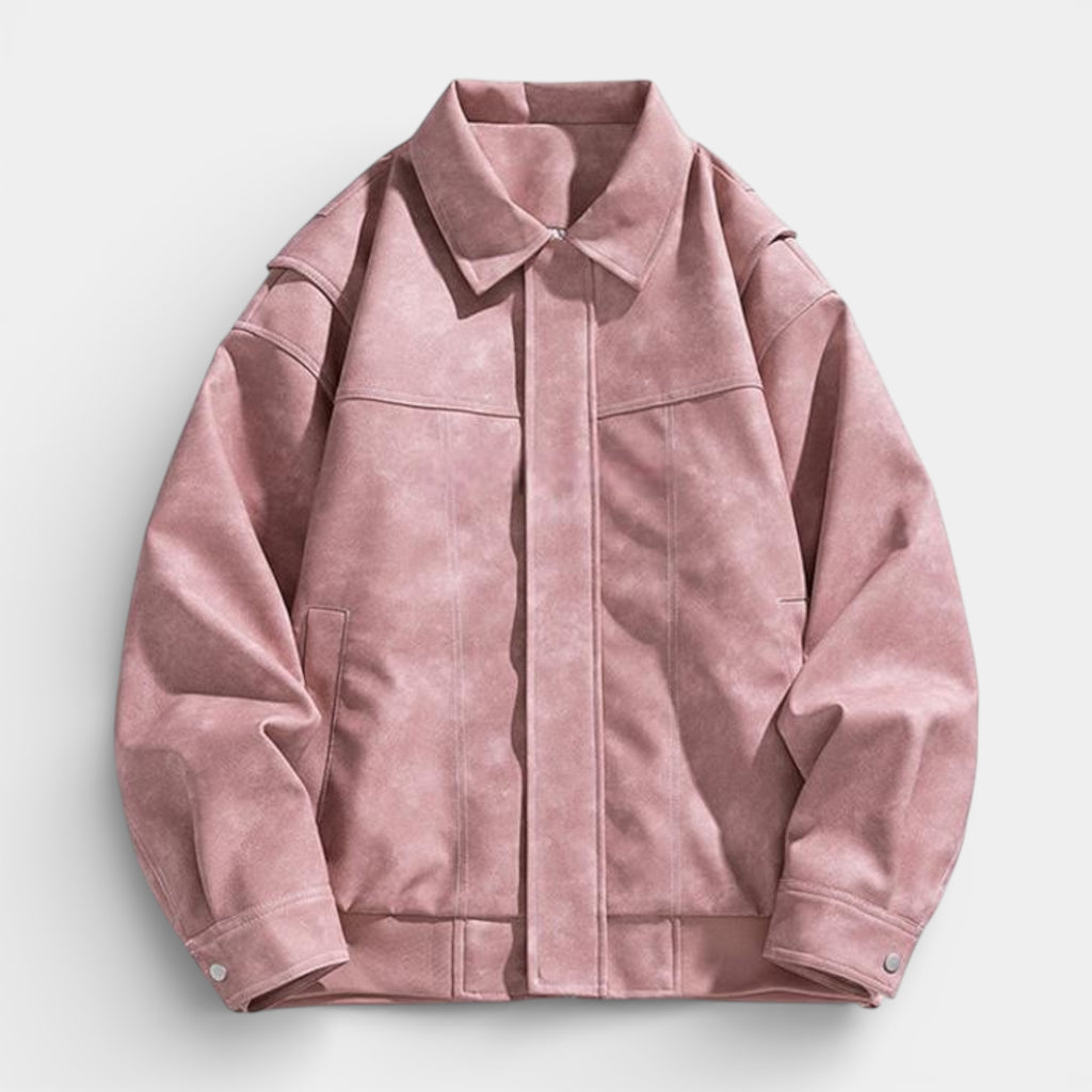 Collared Zip Jacket Suede-Touch Relaxed Fit for Men