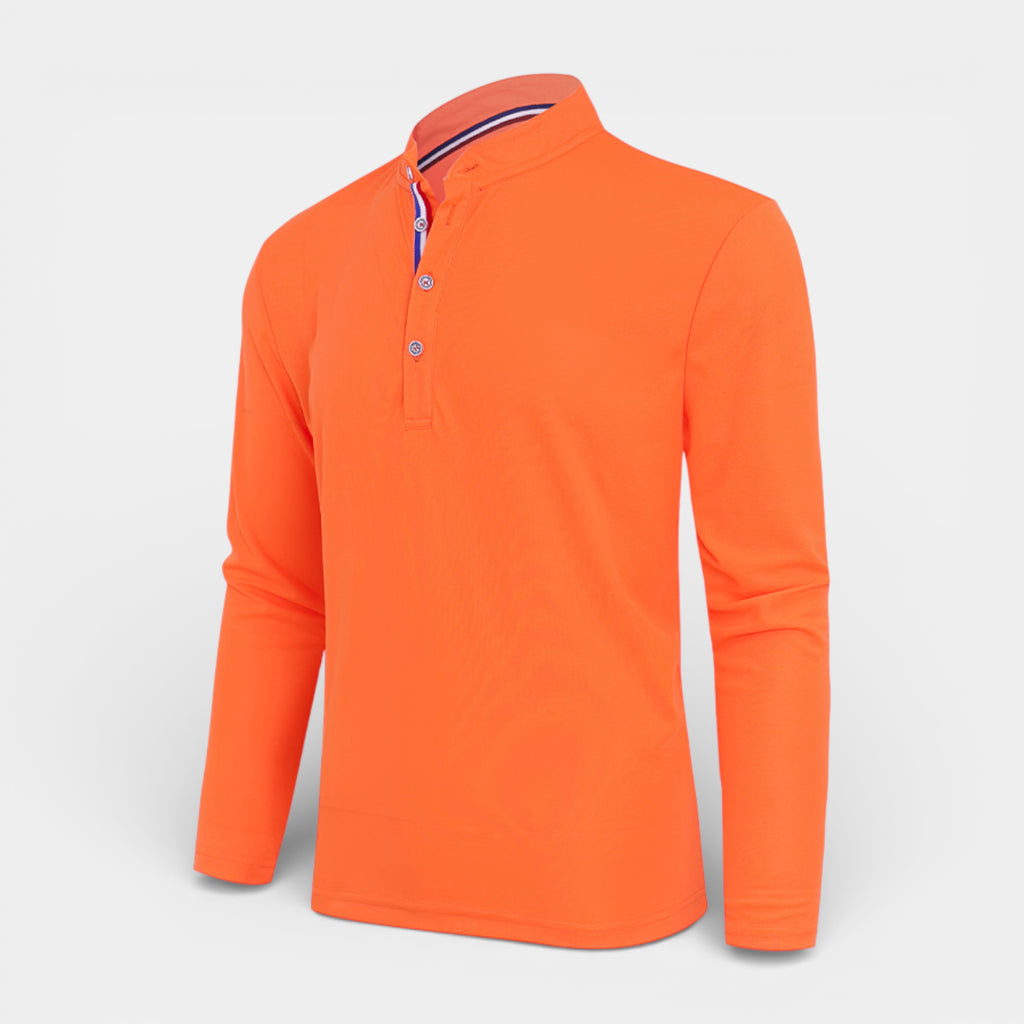 Long Sleeve Henley Shirt Band Collar Regular Fit for Men