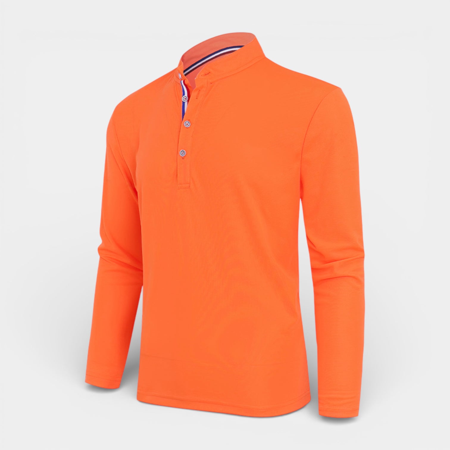 Long Sleeve Henley Shirt Band Collar Regular Fit for Men
