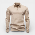 Quarter-Zip Knit Sweater Contrast Stripe Regular Fit for Men