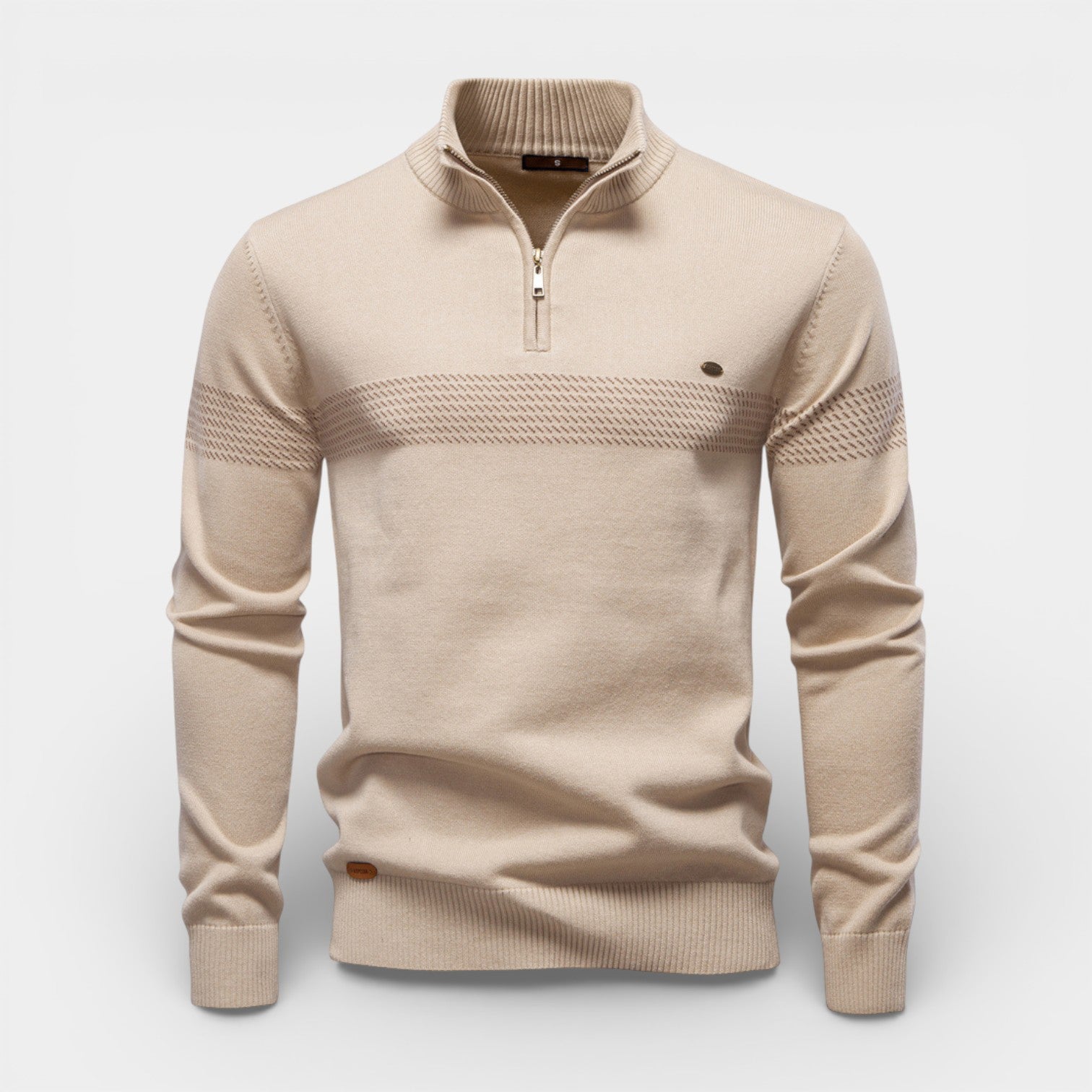 Quarter-Zip Knit Sweater Contrast Stripe Regular Fit for Men