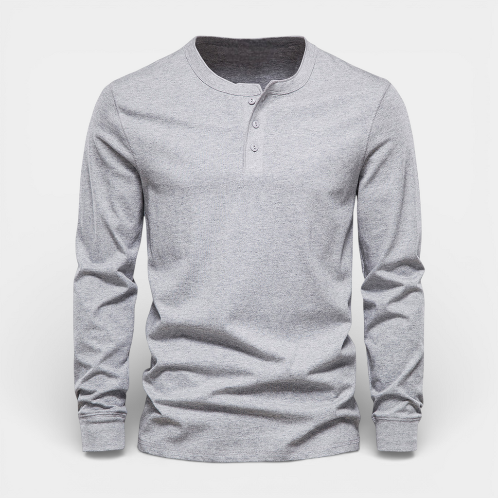 Long Sleeve Henley Shirt Button Placket Regular Fit for Men