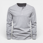 Long Sleeve Henley Shirt Button Placket Regular Fit for Men