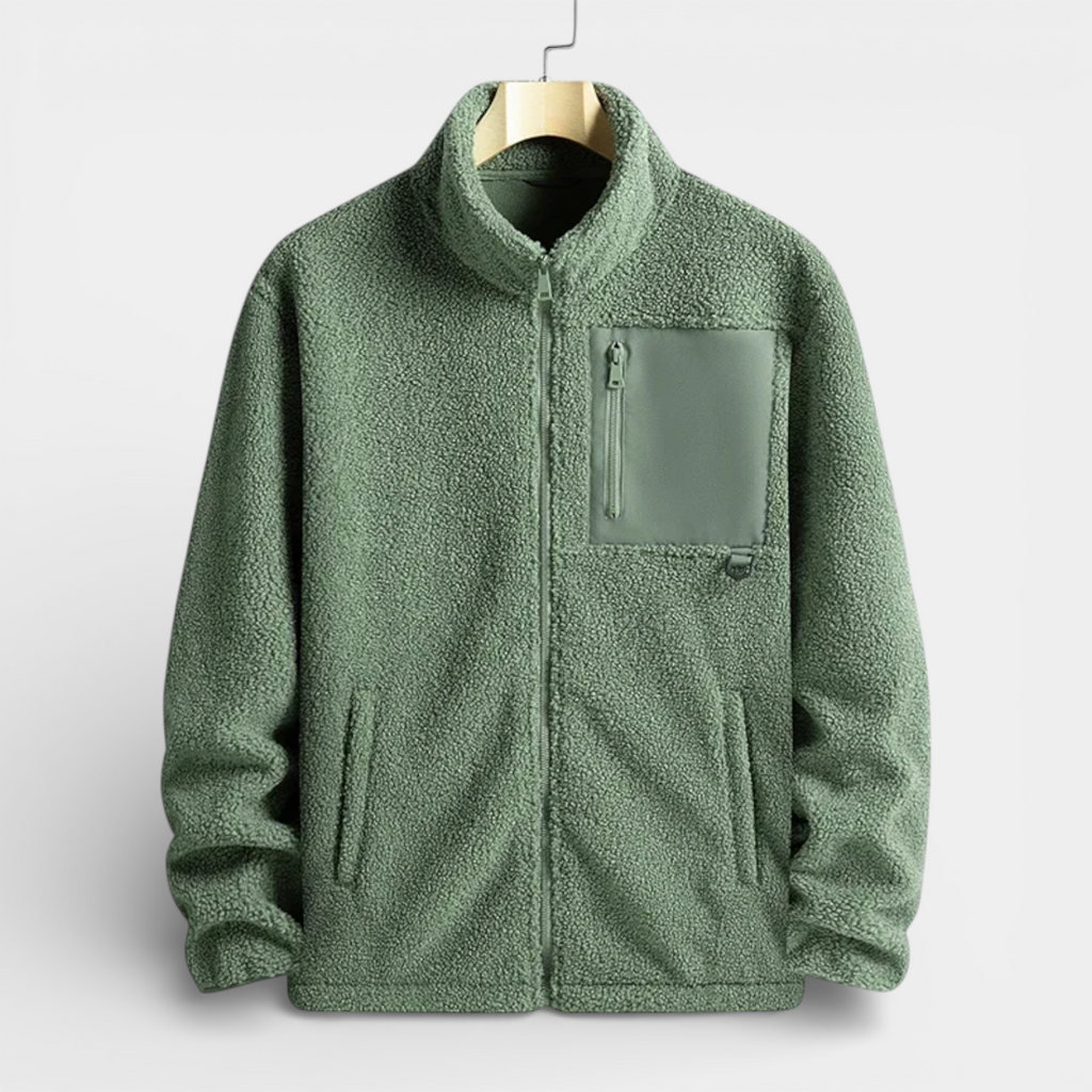 Fleece Full-Zip Stand Collar Jacket Regular Fit for Men