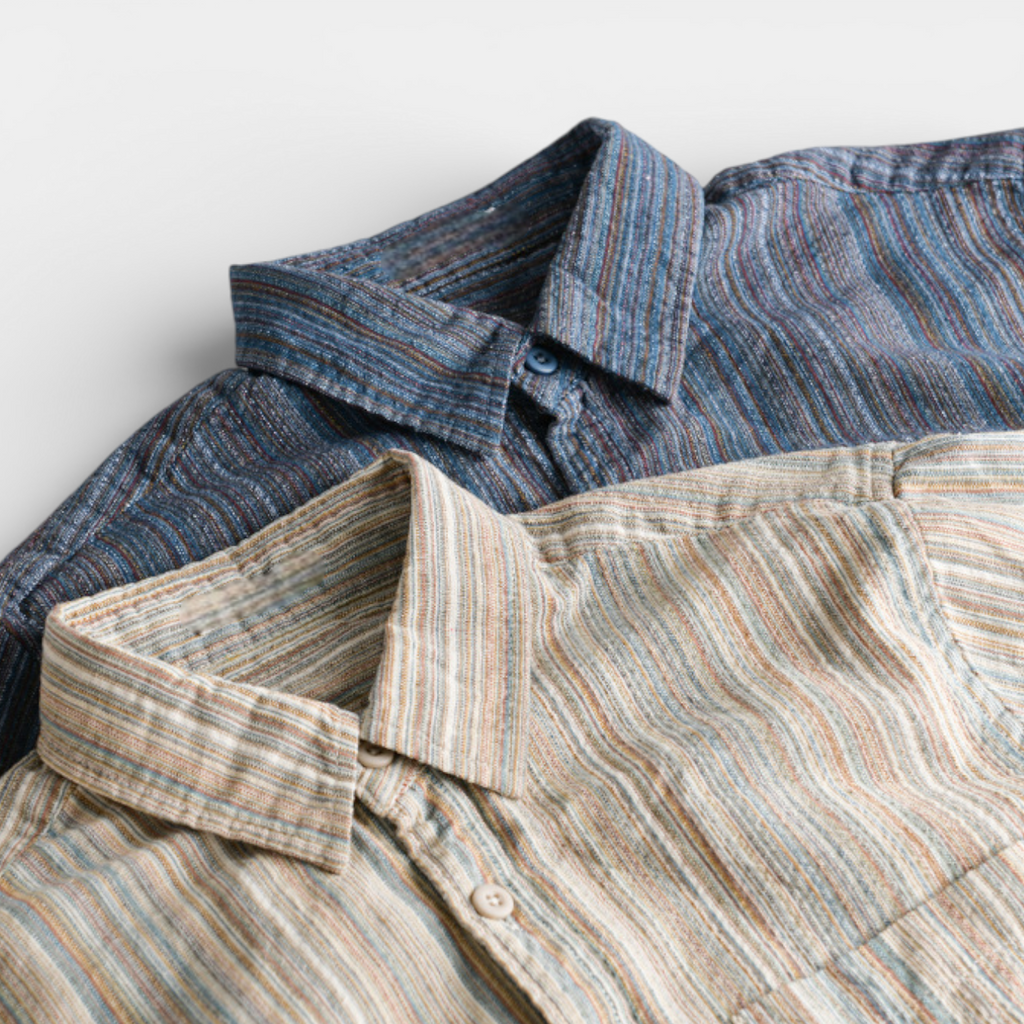 Vertical Stripe Button-Up Shirt Long Sleeve for Men