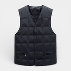 Button-Up Quilted Vest V-Neck Zip Pockets for Men