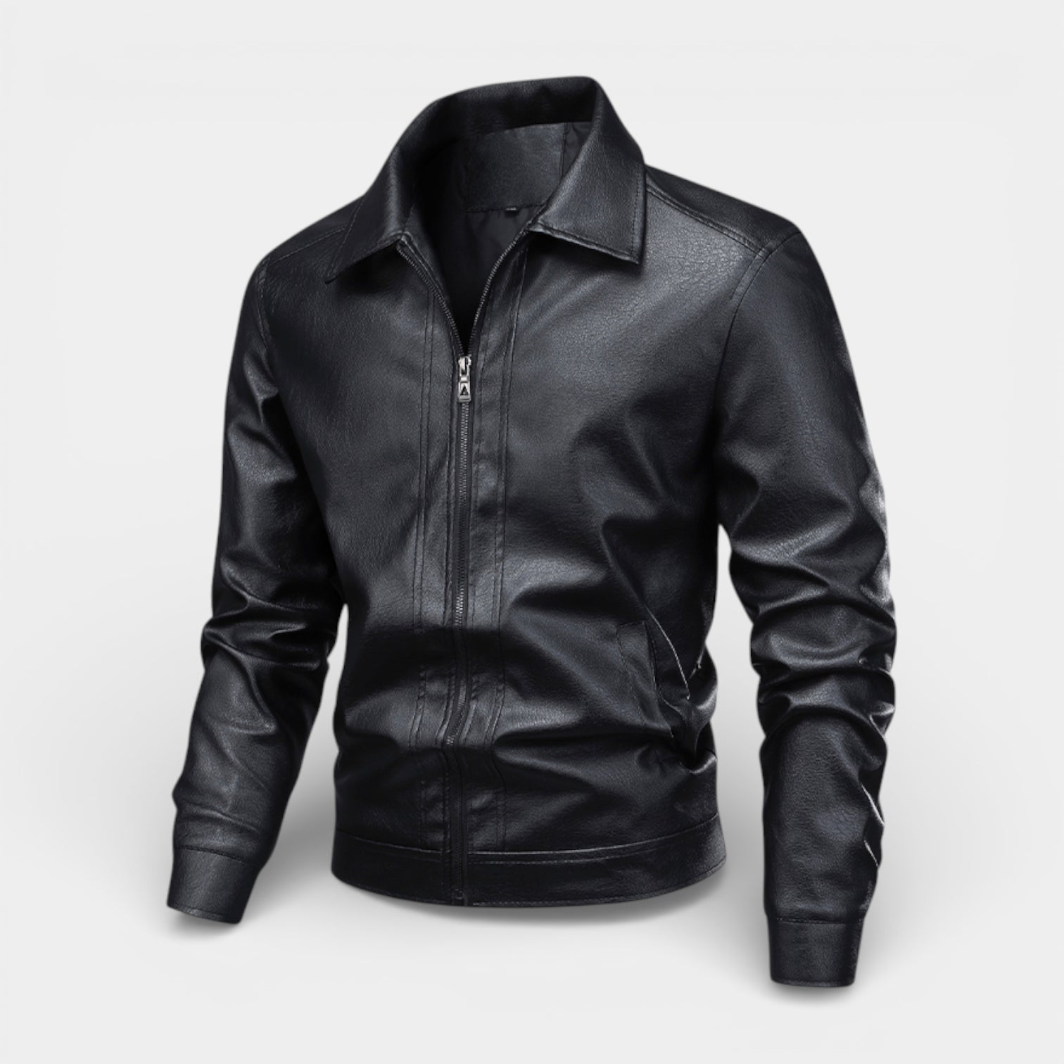 Zip-Front Vegan Leather Jacket Regular Fit for Men