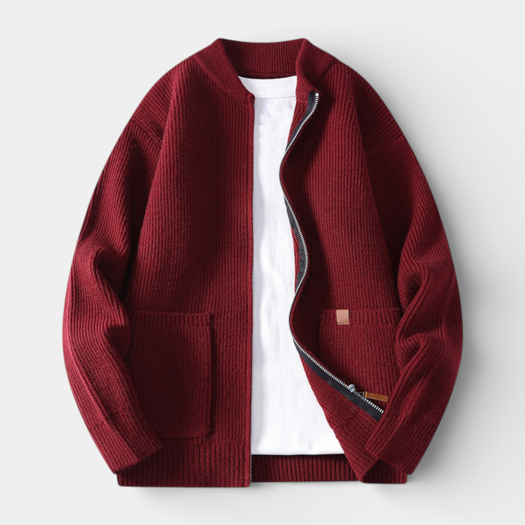 Zip-Up Rib Knit Cardigan Jacket Regular Fit for Men